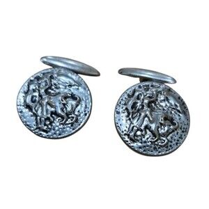 Vintage Bullfighter Cufflinks Buttons Silver Tone Detailed